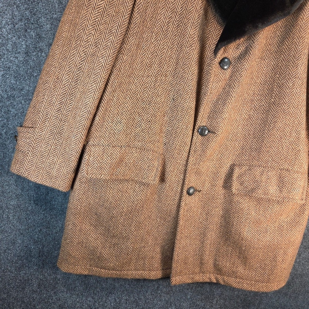 Vintage Wool Herringbone Coat Faux Fur Lined Western‎ Ranch Barn Jacket Size 44 - Picture 5 of 16